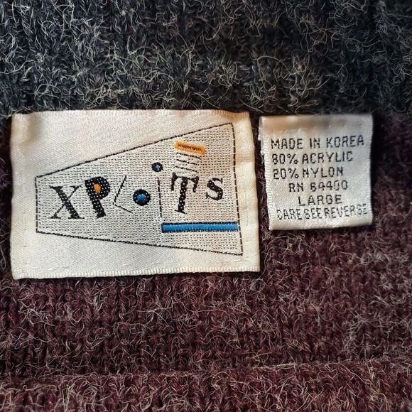 Vtg Xploits Sweater Mens Large Maroon Aviation World Airplane Wool Pullover - Picture 4 of 8